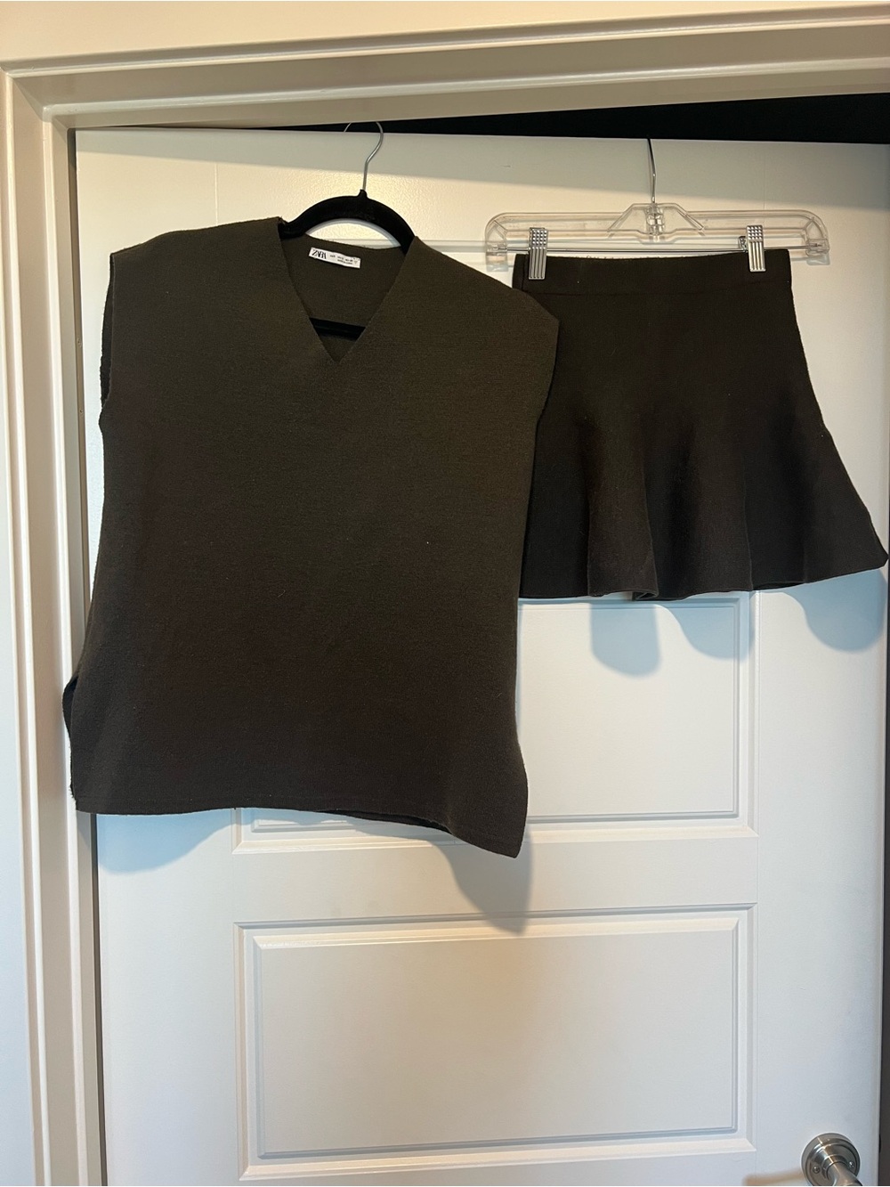 Zara Brown Knit sweater Flared Mini Skirt and vest top set